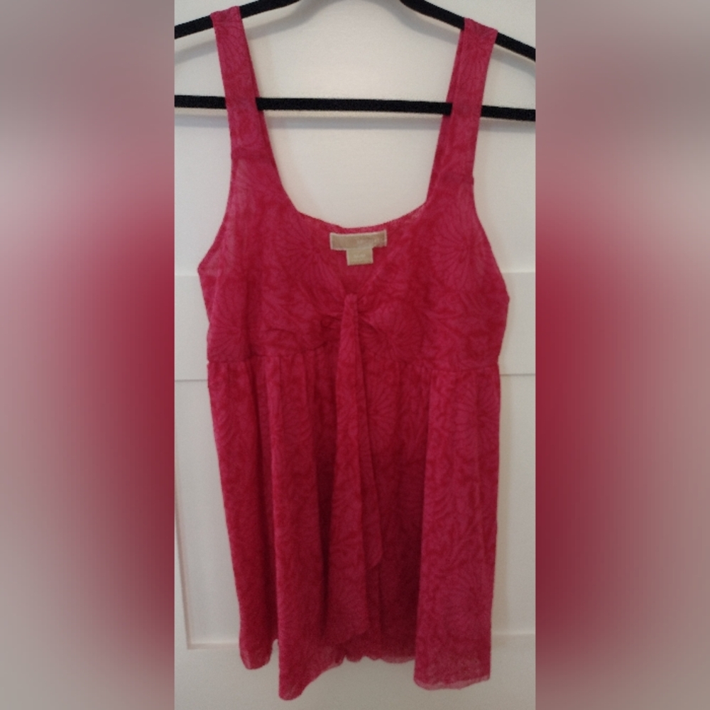 Micheal Kors Y2K Pink & Red Sheer Flowing Floral Tank Top